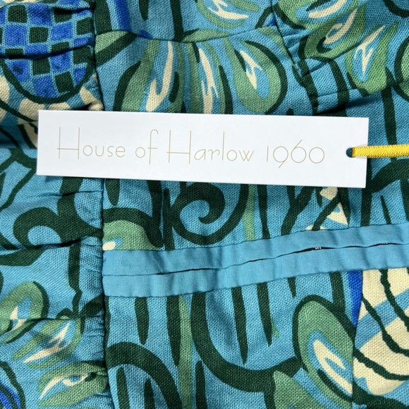 House of Harlow 1960 Dress Womens Small Blue Tropical Beach Smock Linen Mini - Picture 7 of 10